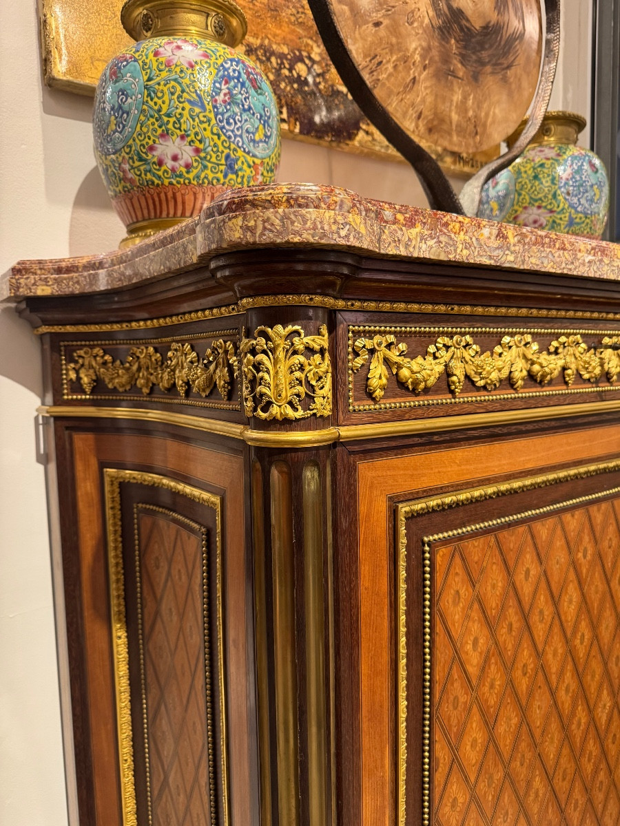 Marquetry Side Table Attributed To Guillaume Grohe-photo-4