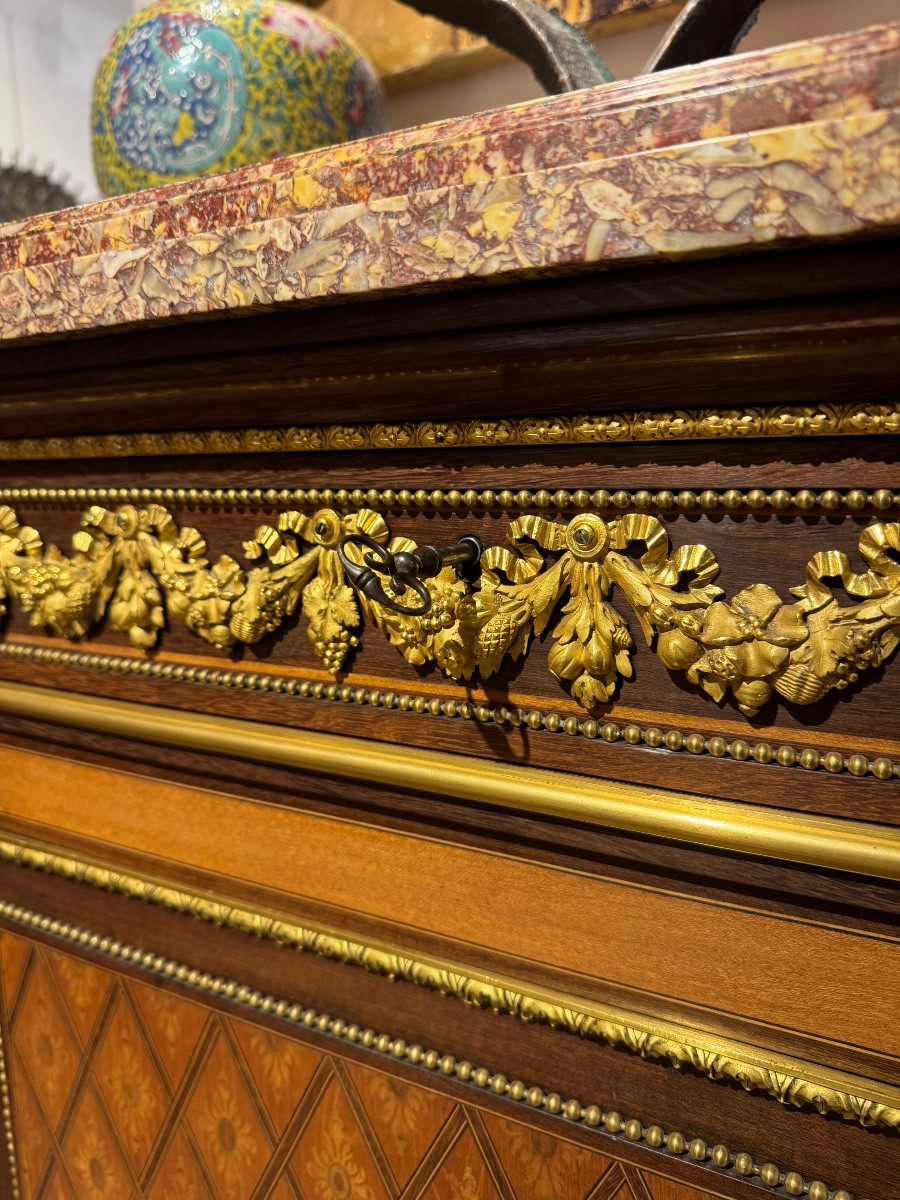 Marquetry Side Table Attributed To Guillaume Grohe-photo-3