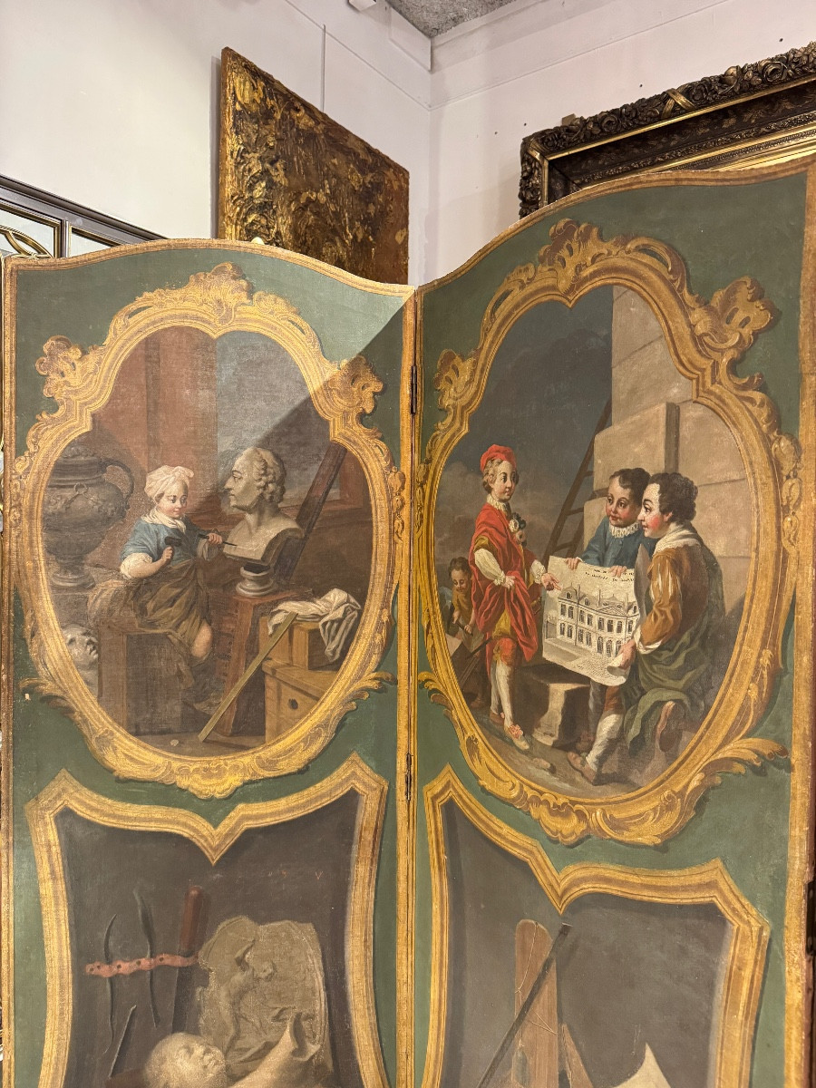 Paravent 6 feuilles d’époque Louis XV d’après Carl Van Loo XVIII ème siècle -photo-2