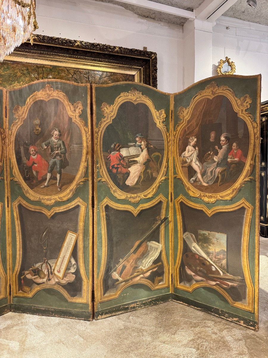 Paravent 6 feuilles d’époque Louis XV d’après Carl Van Loo XVIII ème siècle -photo-4