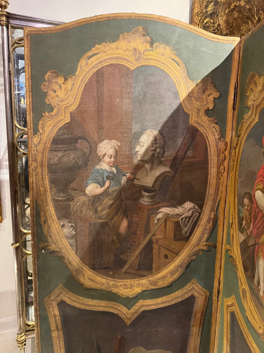 Paravent 6 feuilles d’époque Louis XV d’après Carl Van Loo XVIII ème siècle -photo-1