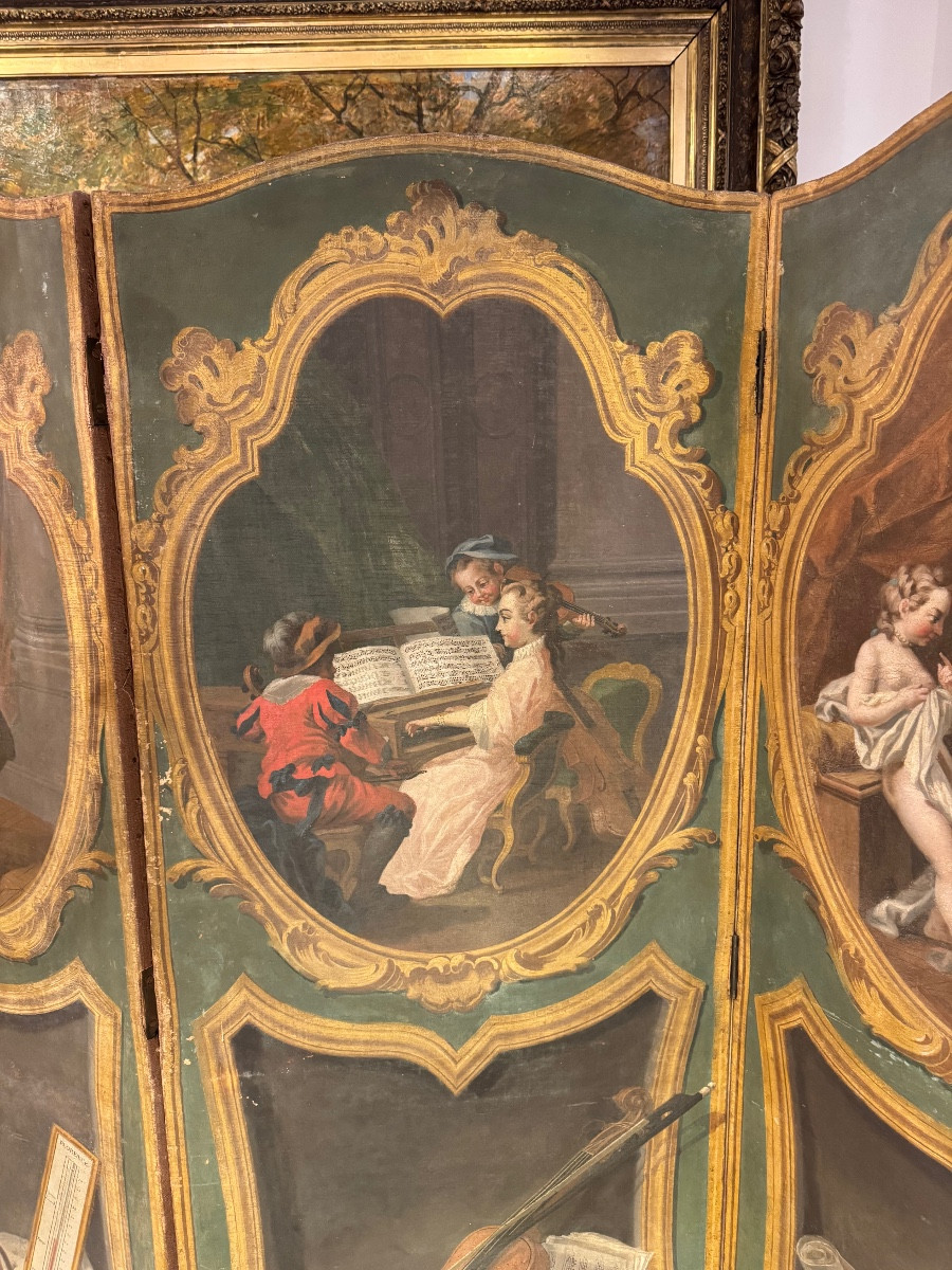 Paravent 6 feuilles d’époque Louis XV d’après Carl Van Loo XVIII ème siècle -photo-2
