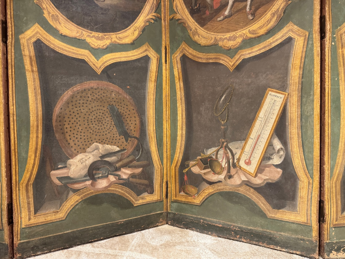 Paravent 6 feuilles d’époque Louis XV d’après Carl Van Loo XVIII ème siècle -photo-4