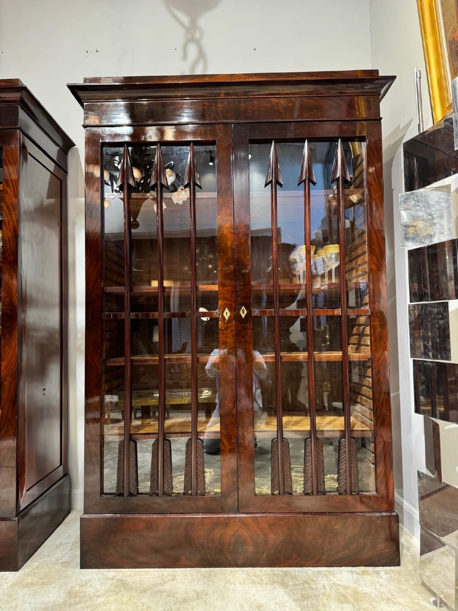 Paire de bibliotheques d’époque Empire en acajou flammé XIX éme siècle -photo-6