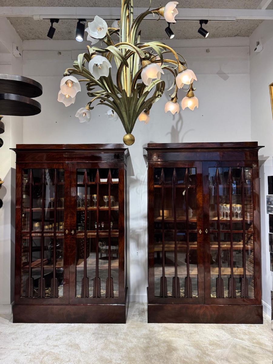 Paire de bibliotheques d’époque Empire en acajou flammé XIX éme siècle 