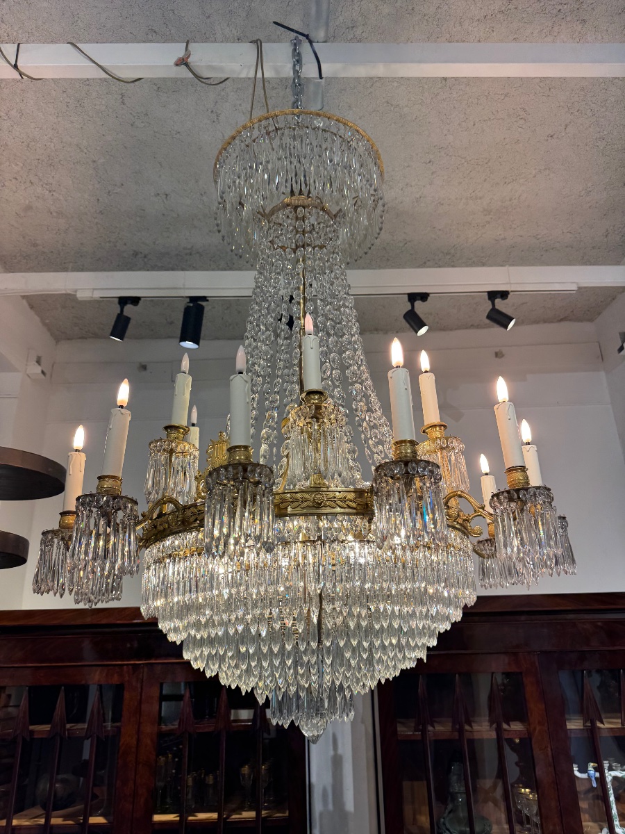 Empire Period Gilt Bronze Chandelier With Pendants-photo-2