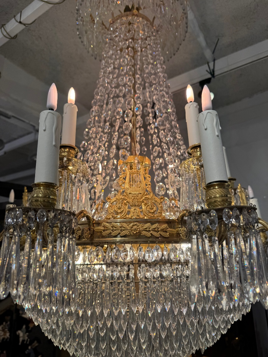 Empire Period Gilt Bronze Chandelier With Pendants-photo-3