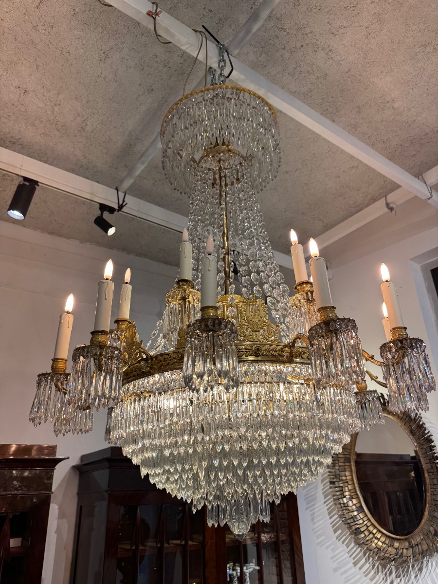 Empire Period Gilt Bronze Chandelier With Pendants-photo-4