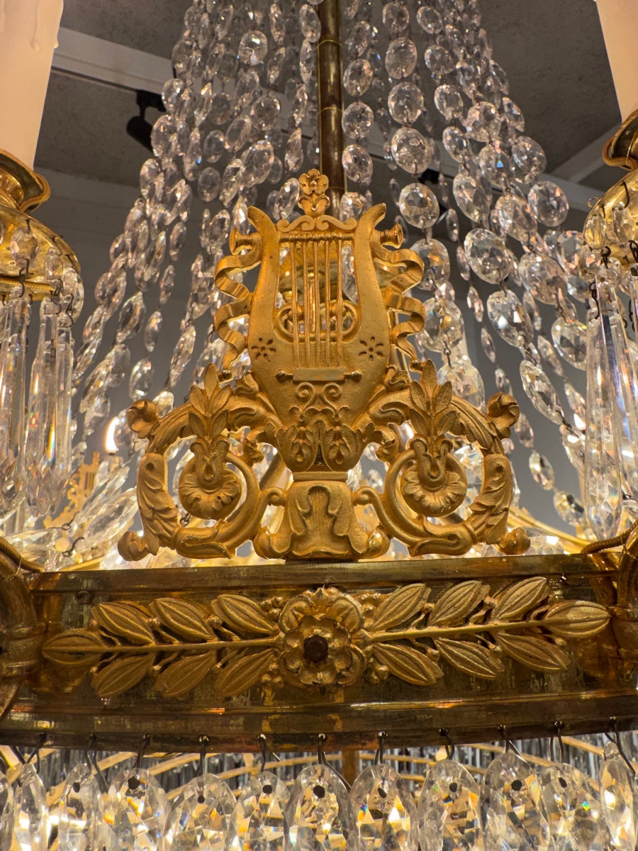 Empire Period Gilt Bronze Chandelier With Pendants-photo-1