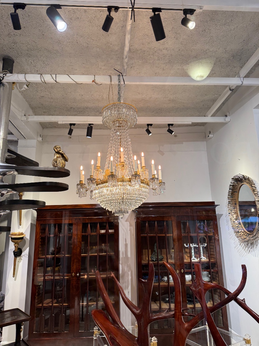 Empire Period Gilt Bronze Chandelier With Pendants-photo-2