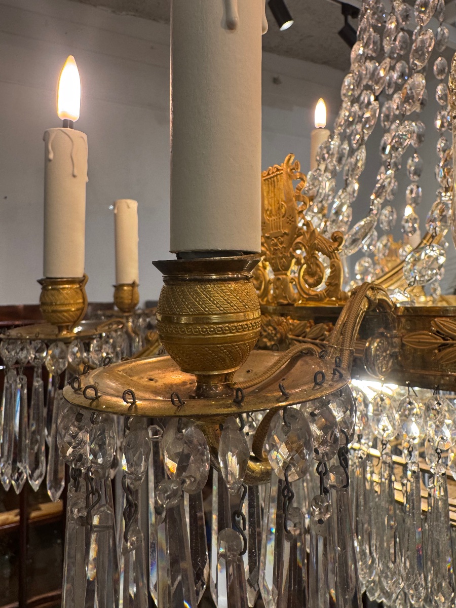 Empire Period Gilt Bronze Chandelier With Pendants-photo-4