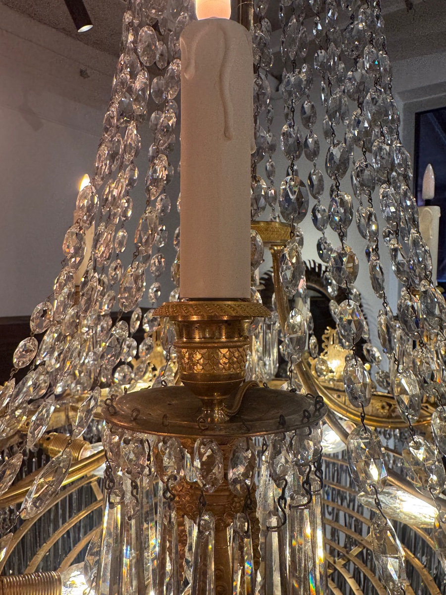 Empire Period Gilt Bronze Chandelier With Pendants-photo-5