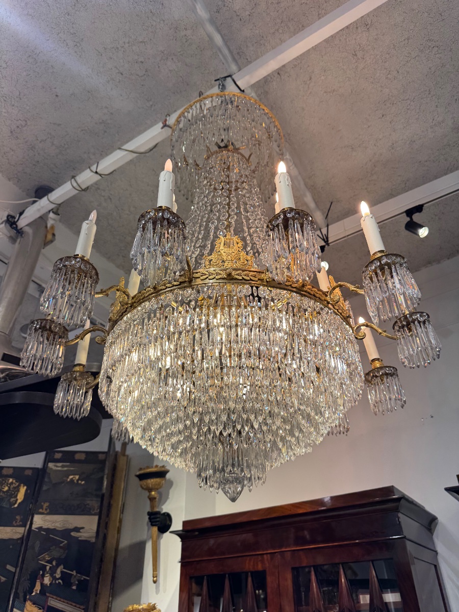 Empire Period Gilt Bronze Chandelier With Pendants-photo-6