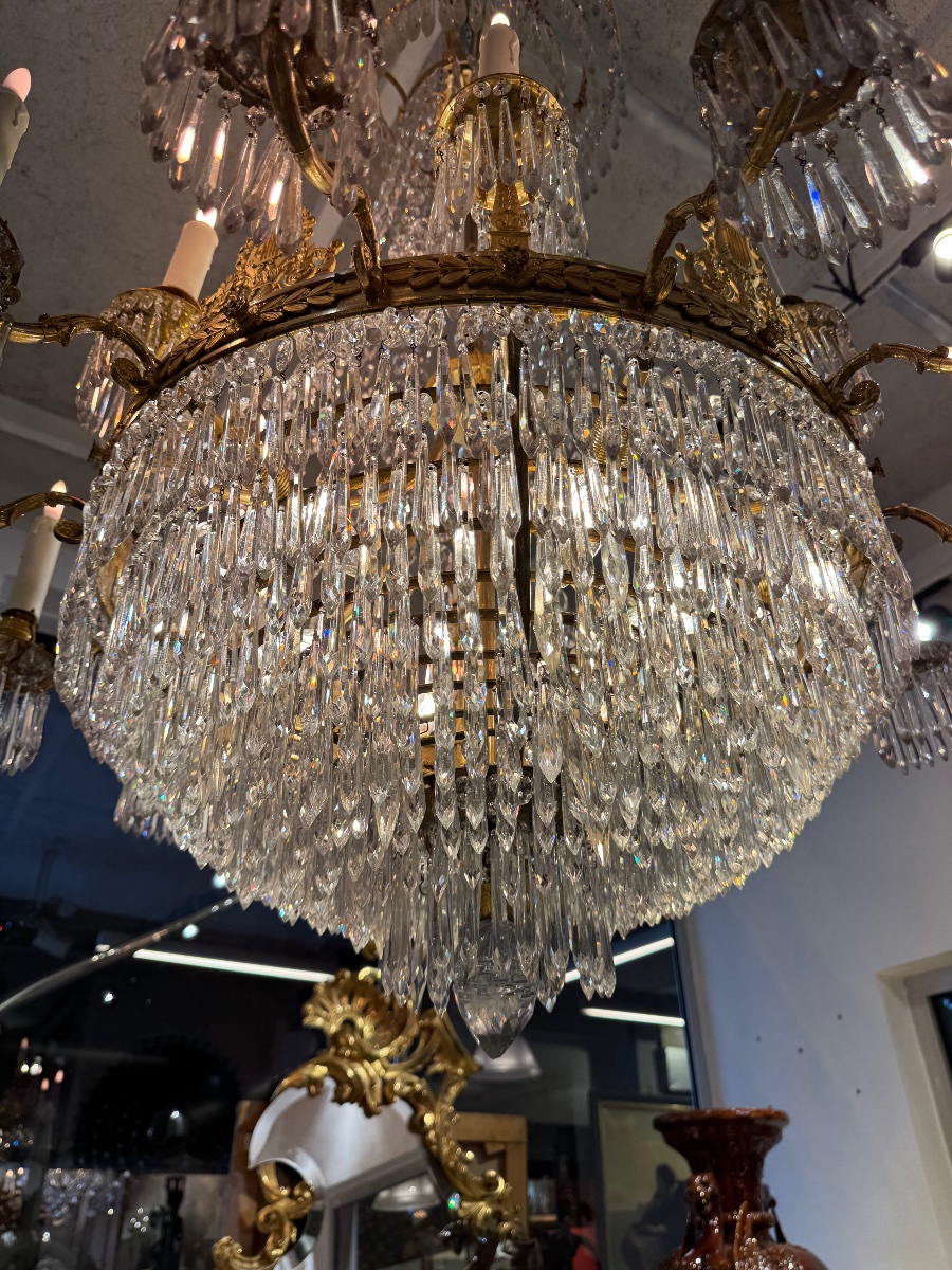 Empire Period Gilt Bronze Chandelier With Pendants-photo-8