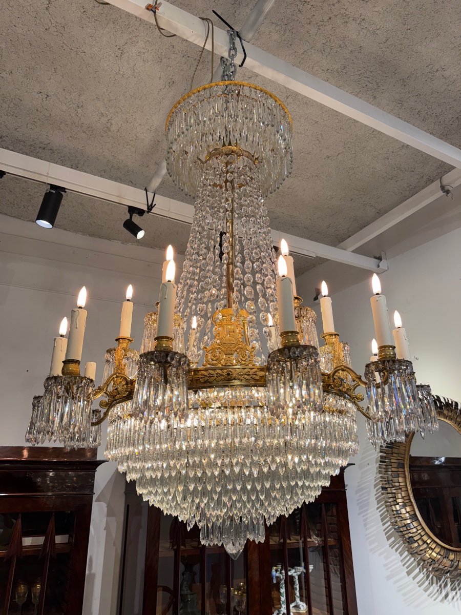 Empire Period Gilt Bronze Chandelier With Pendants