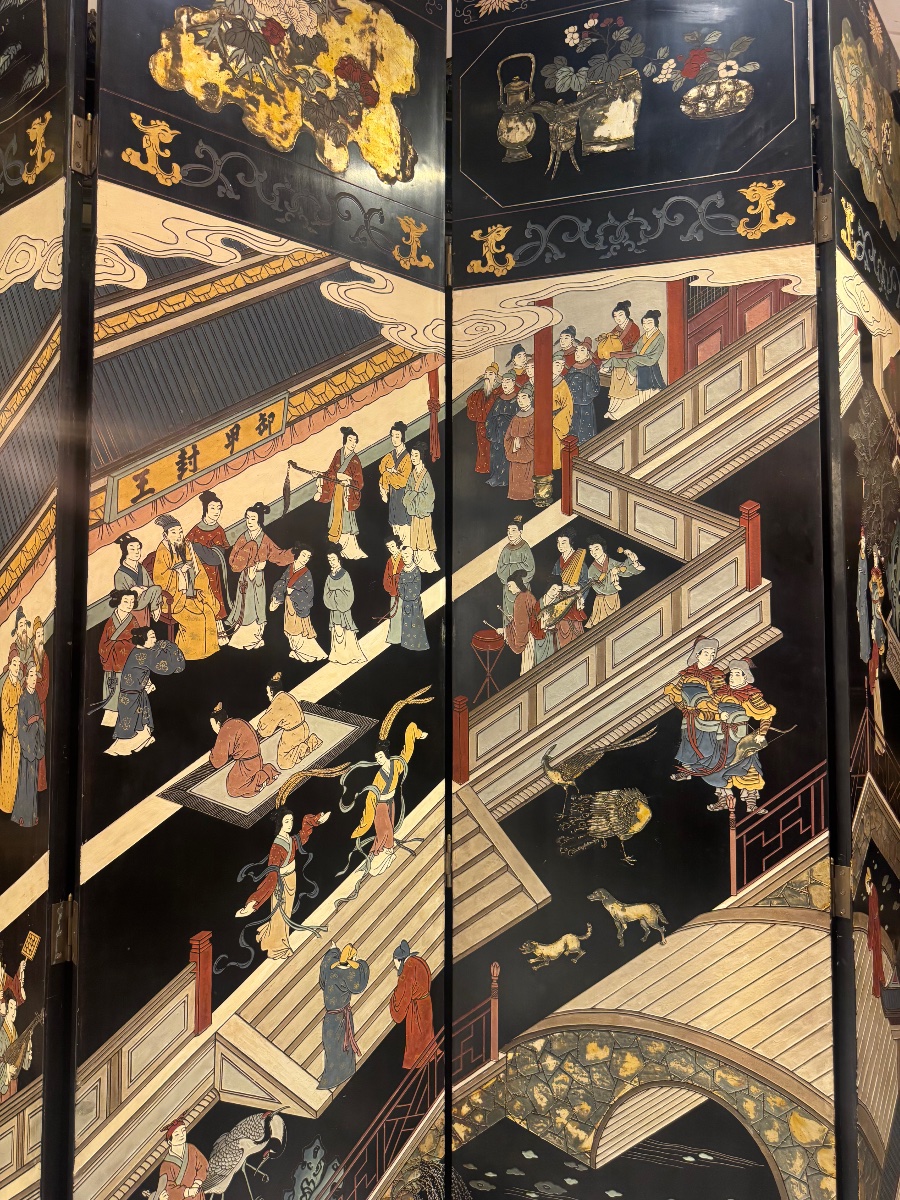 Monumental Chinese Coromandel Lacquer Screen, First Half Of The 20th Century -photo-4
