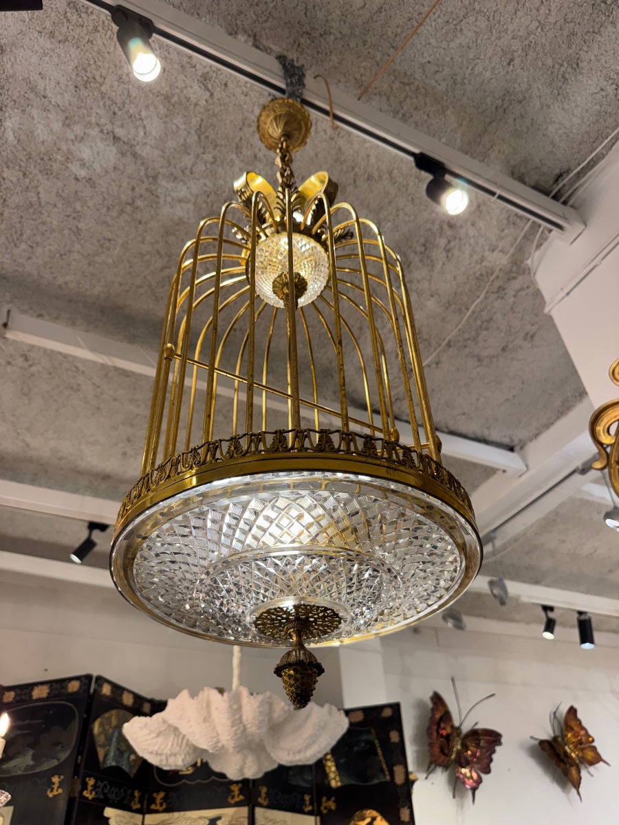Crystal And Bronze Cage Chandelier, Circa 1900 -photo-2