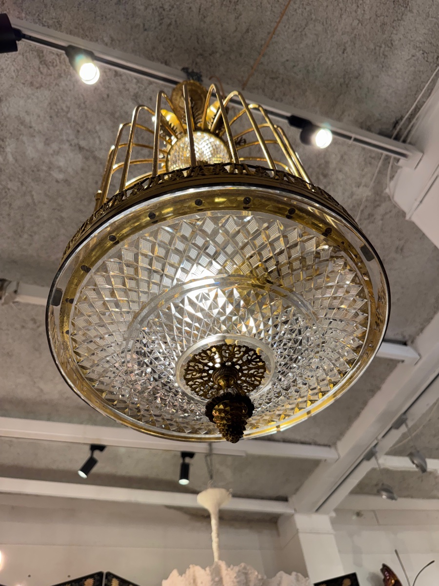 Crystal And Bronze Cage Chandelier, Circa 1900 -photo-3