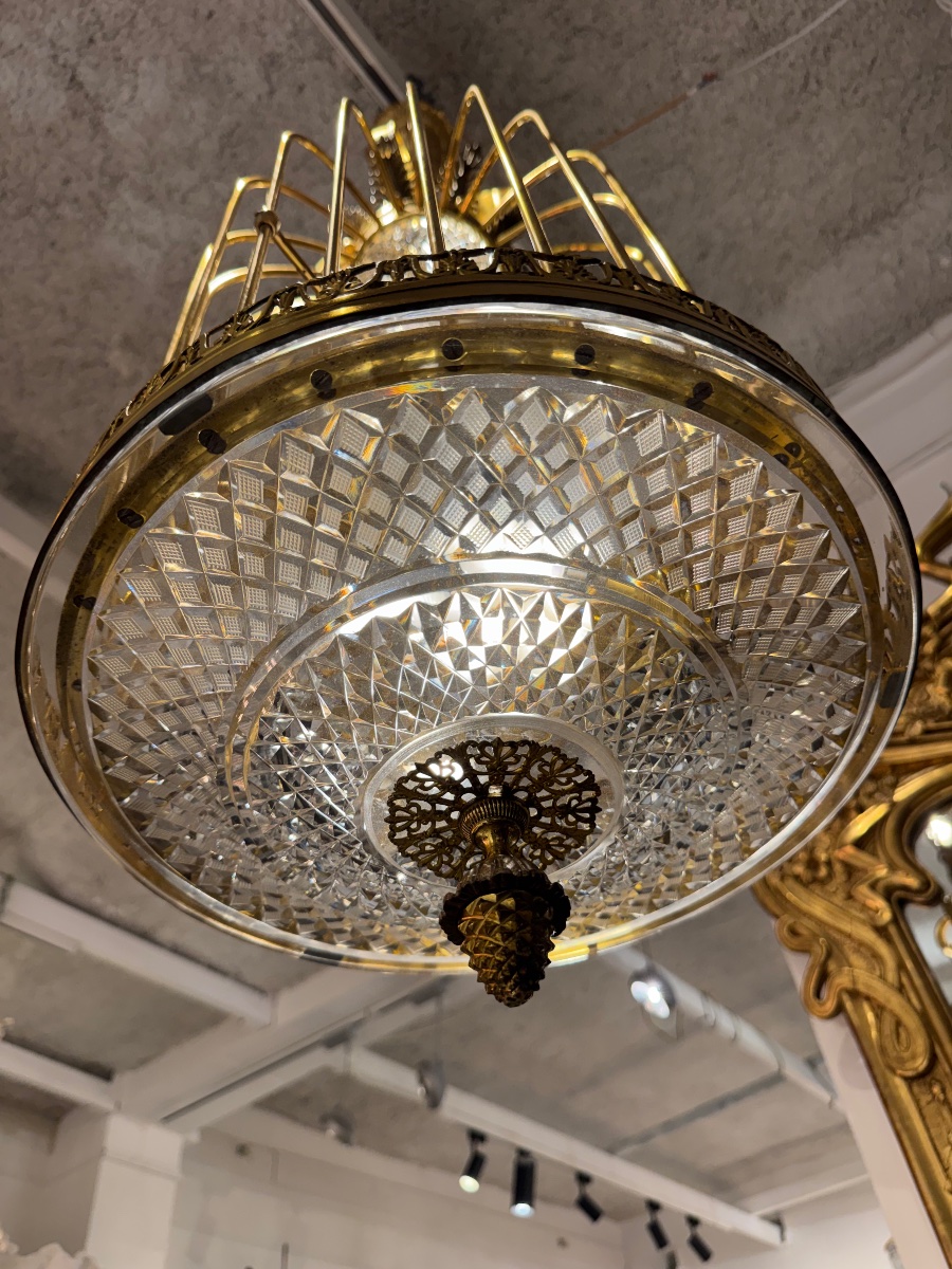Crystal And Bronze Cage Chandelier, Circa 1900 -photo-2