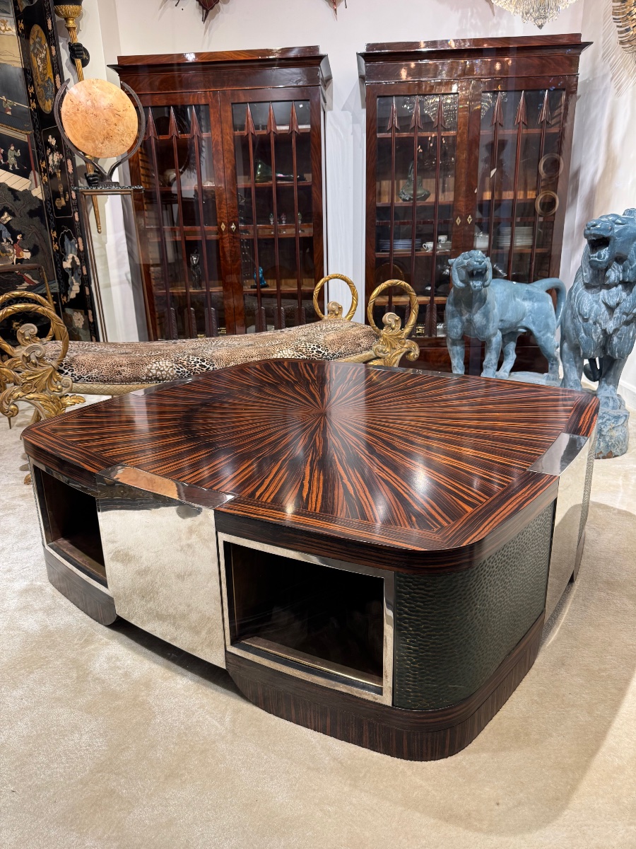 Table basse de style Art déco en ébène de Macassar vers 1970