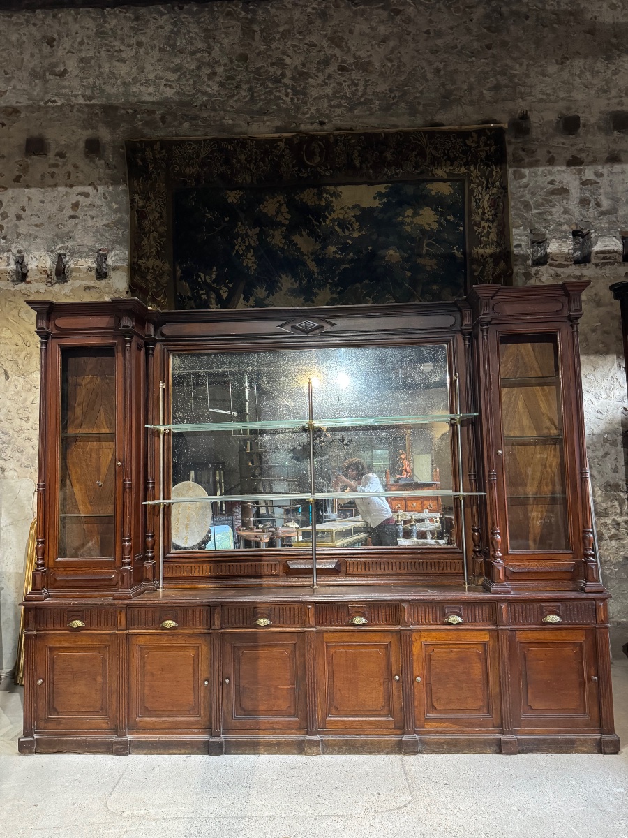 19th-century Oak Bar Back, Handcrafted Piece 