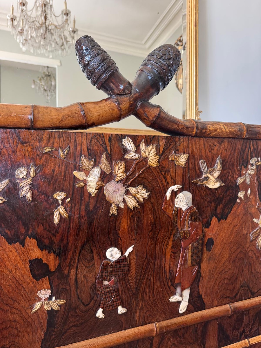 Japanese-style Bamboo Bed With Marquetry, Attributed To Perret And Vibert -photo-3