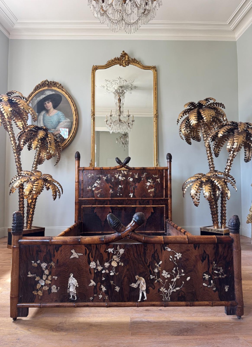 Japanese-style Bamboo Bed With Marquetry, Attributed To Perret And Vibert -photo-7