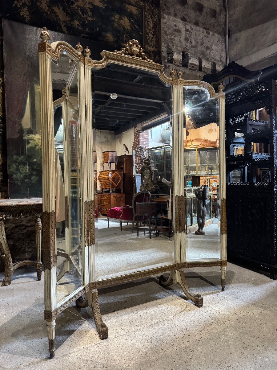 Louis XVI-style Triptych Mirror From The Napoleon III Era -photo-2