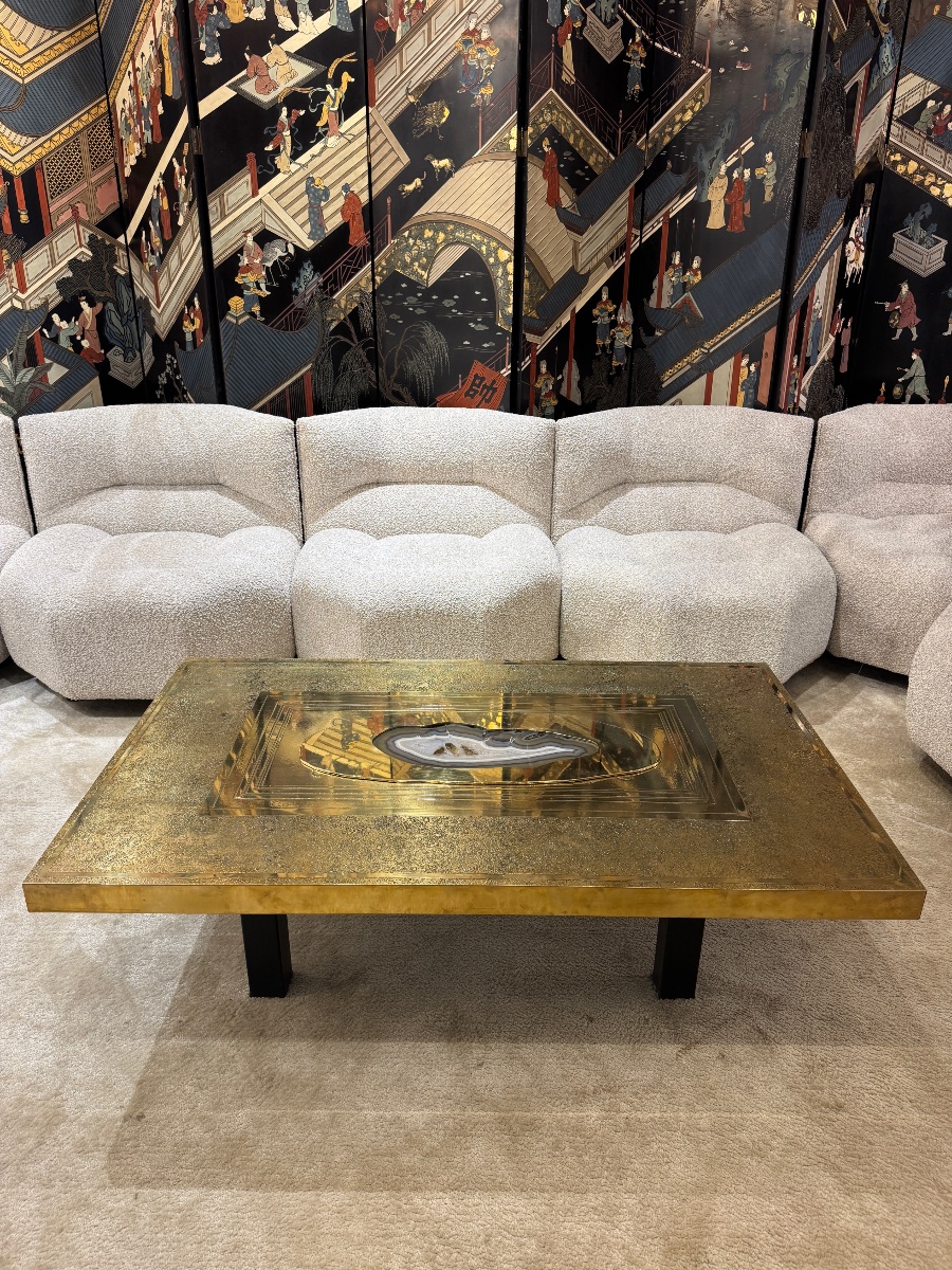 Brass And Agathe Coffee Table Designed By Willy Daro-photo-1