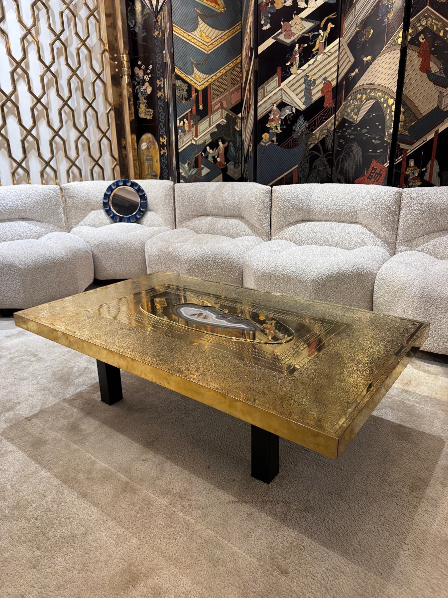 Brass And Agathe Coffee Table Designed By Willy Daro-photo-2
