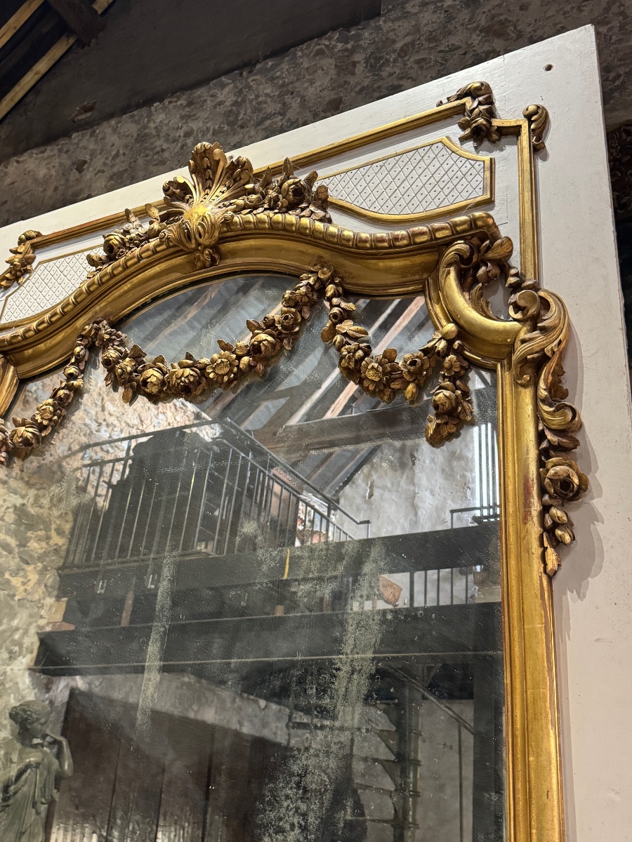 Monumental miroir de boiserie avec sa console de style Louis XV -photo-4