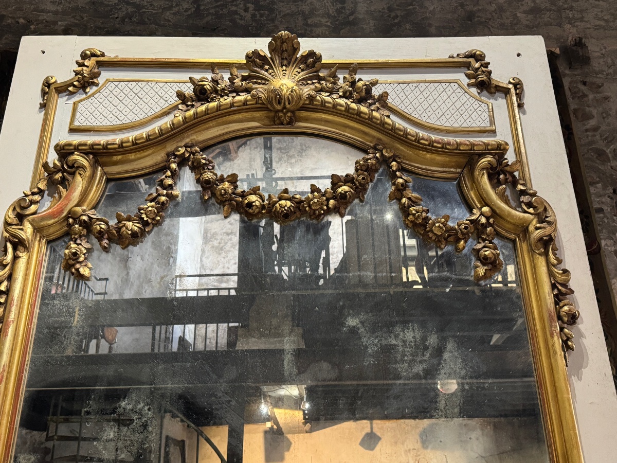 Monumental miroir de boiserie avec sa console de style Louis XV -photo-3
