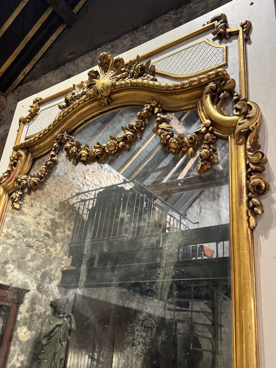 Monumental miroir de boiserie avec sa console de style Louis XV -photo-4