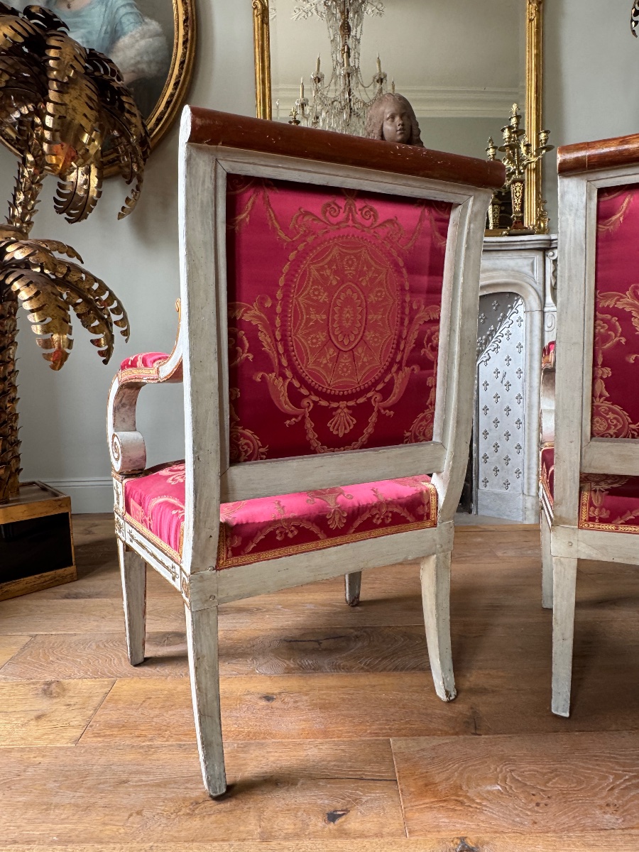 Pair Of Empire-style Armchairs In Lacquered And Gilded Wood, Early 19th Century -photo-1