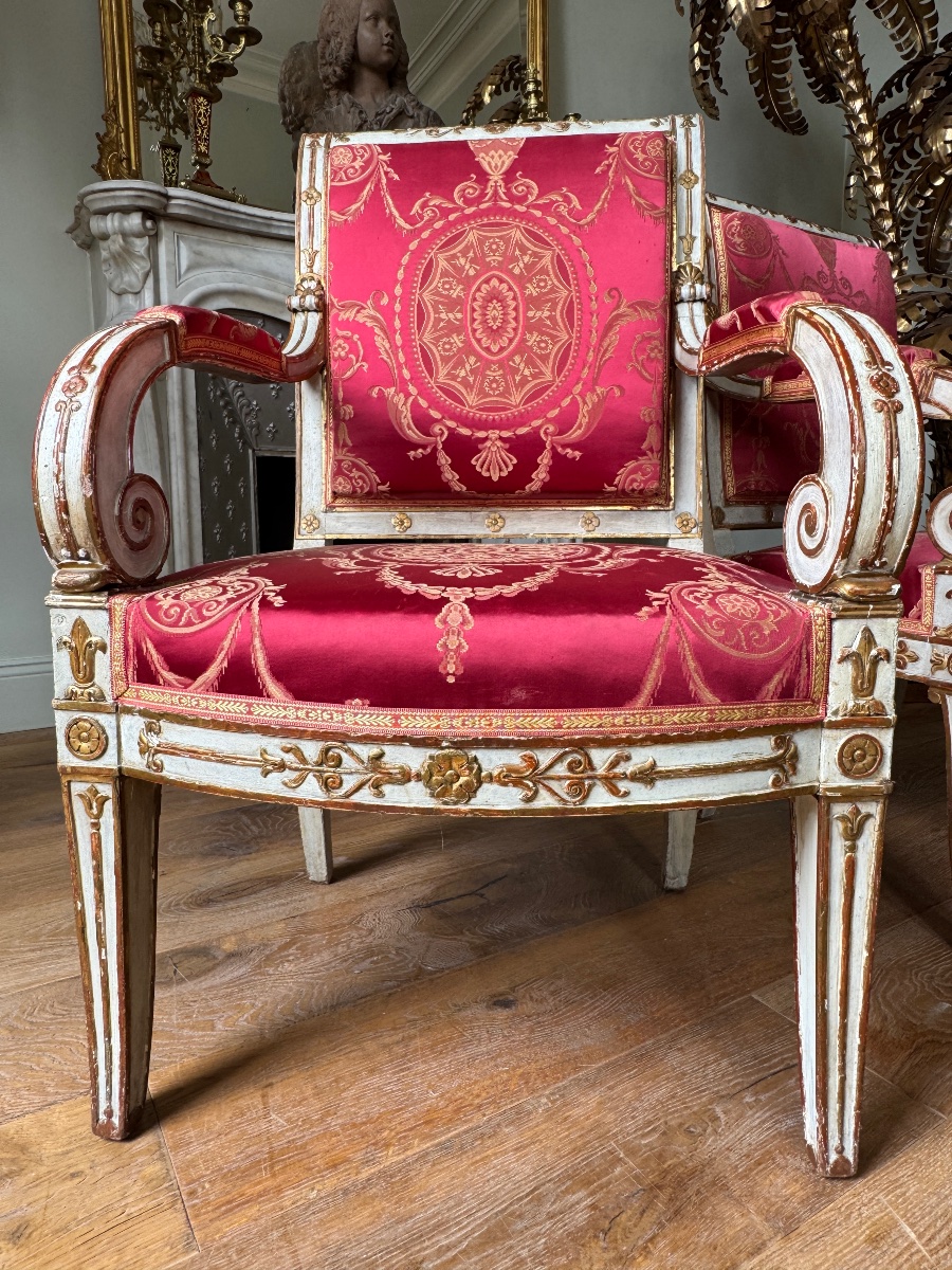 Pair Of Empire-style Armchairs In Lacquered And Gilded Wood, Early 19th Century -photo-6