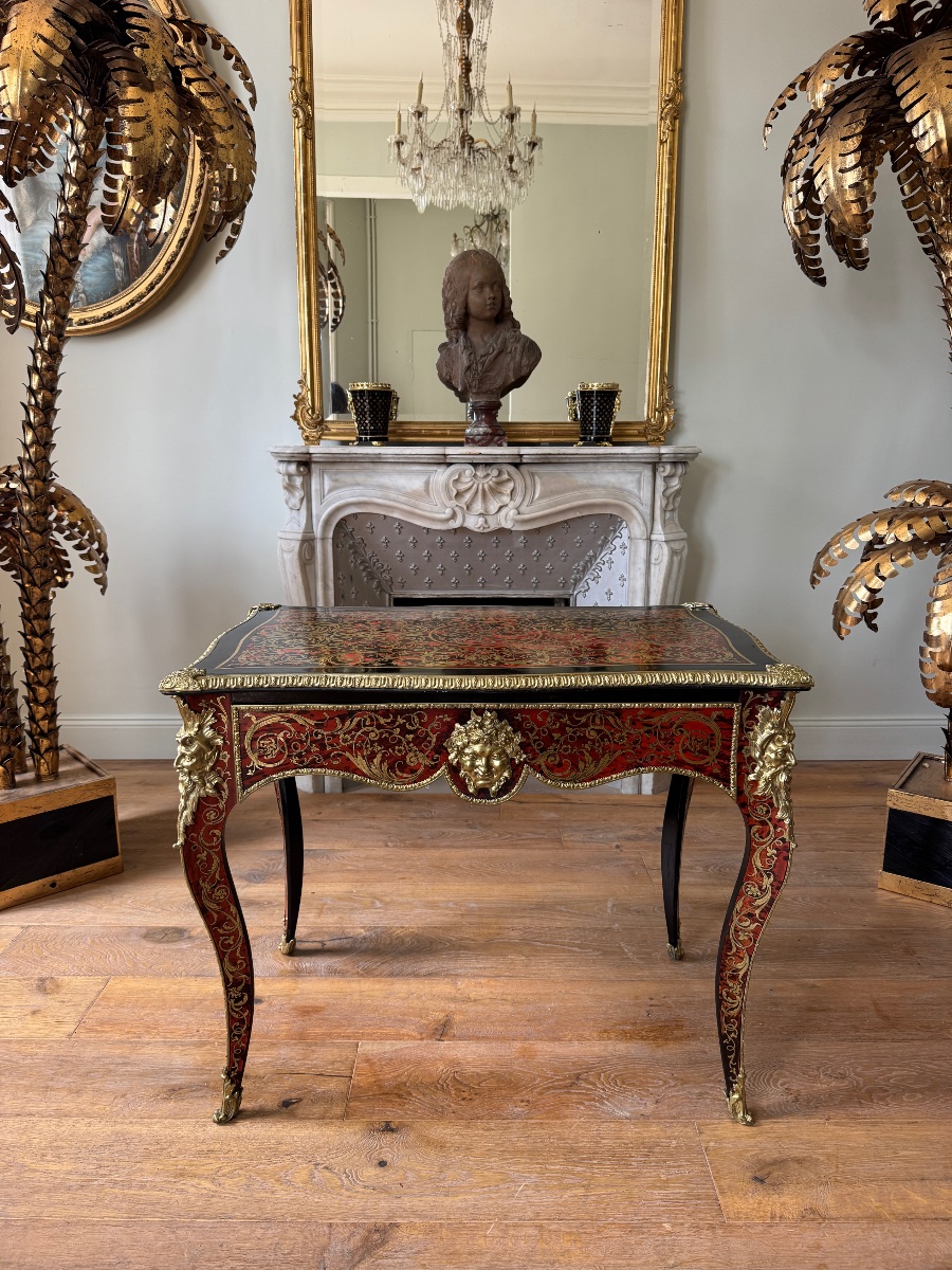 Boulle-style Marquetry Desk Signed By Thomas Willson, 19th Century 