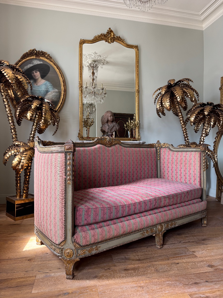 Canapé de style Louis XVI en bois réchampie et bois doré d’époque Napoléon III-photo-2