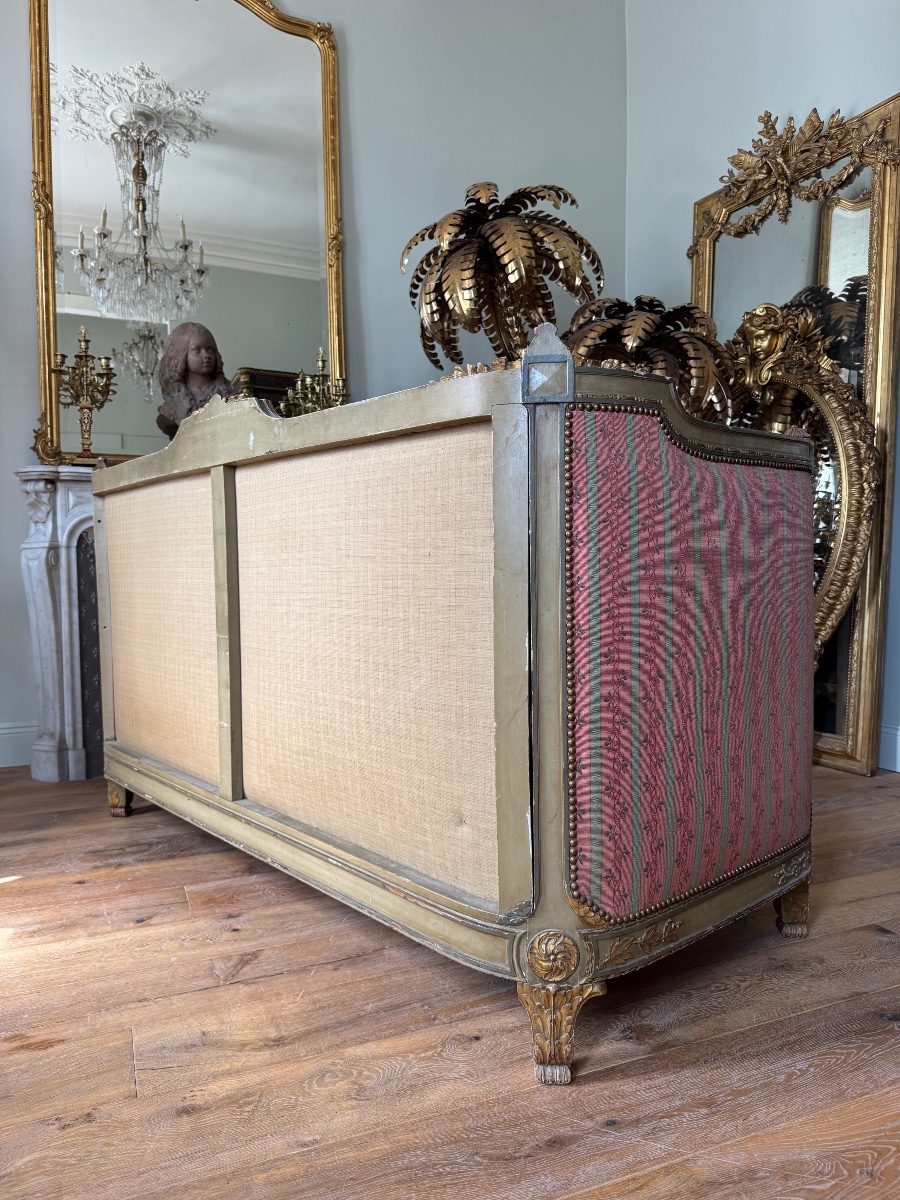 Canapé de style Louis XVI en bois réchampie et bois doré d’époque Napoléon III-photo-3