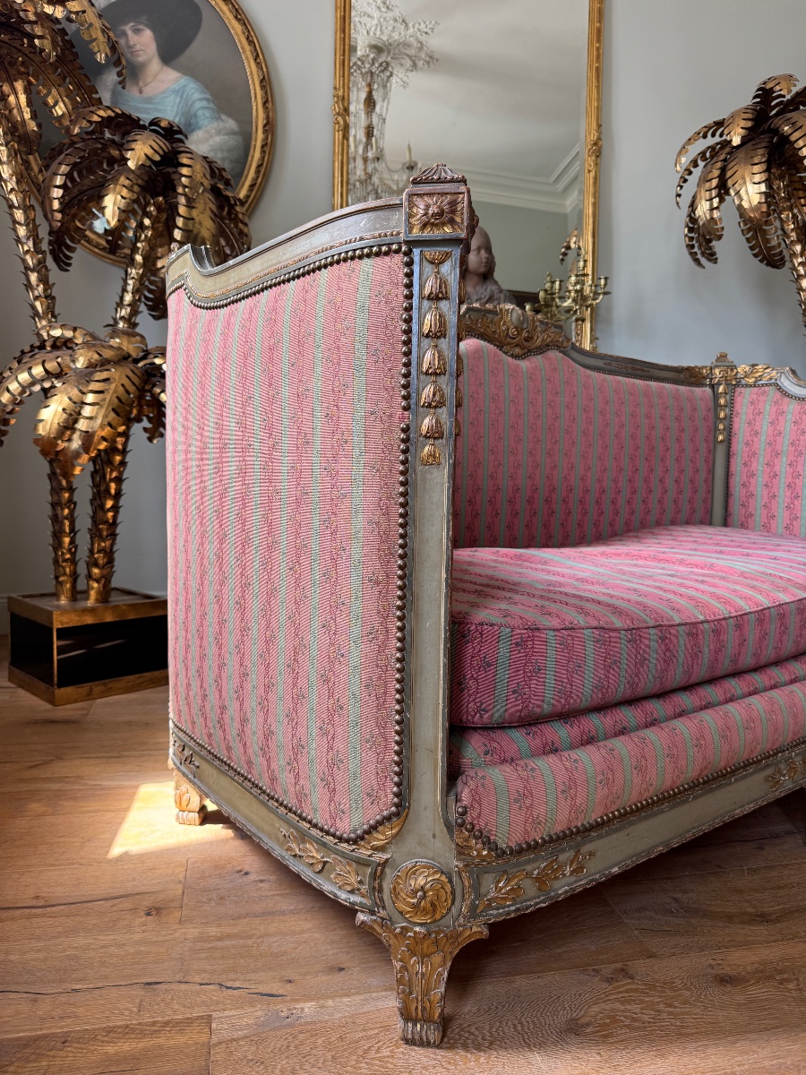 Canapé de style Louis XVI en bois réchampie et bois doré d’époque Napoléon III-photo-4