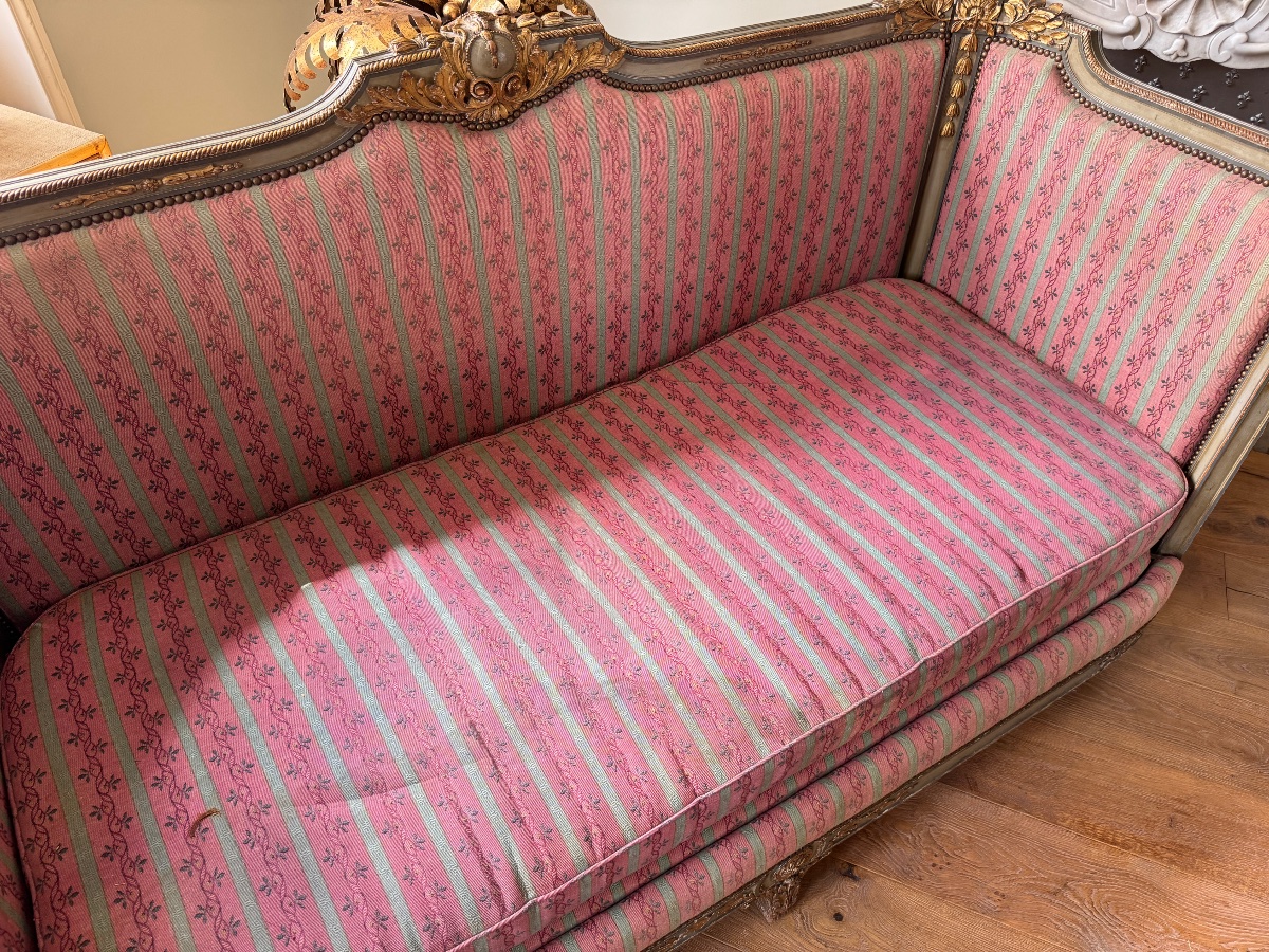 Canapé de style Louis XVI en bois réchampie et bois doré d’époque Napoléon III-photo-3