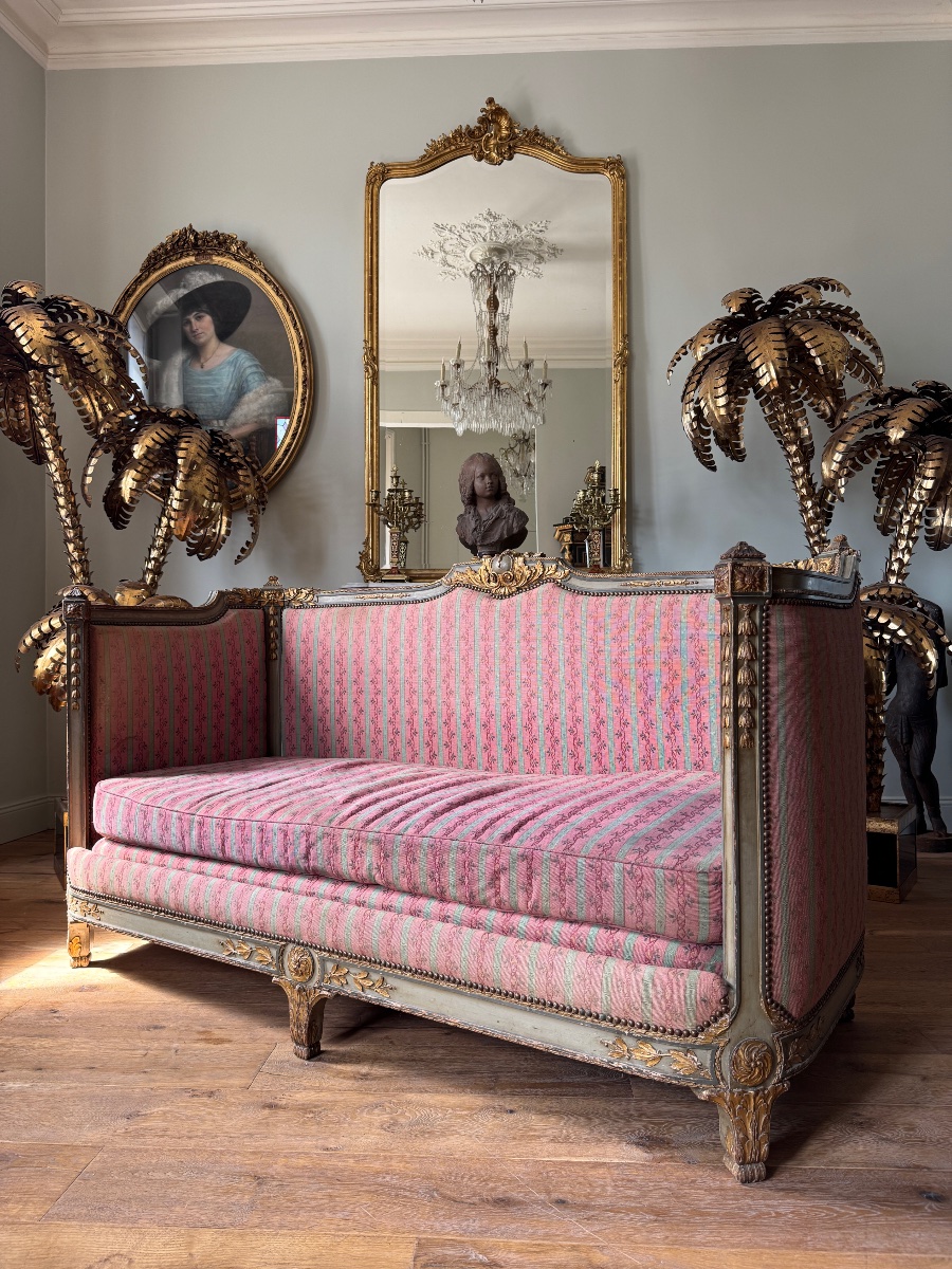 Canapé de style Louis XVI en bois réchampie et bois doré d’époque Napoléon III-photo-4