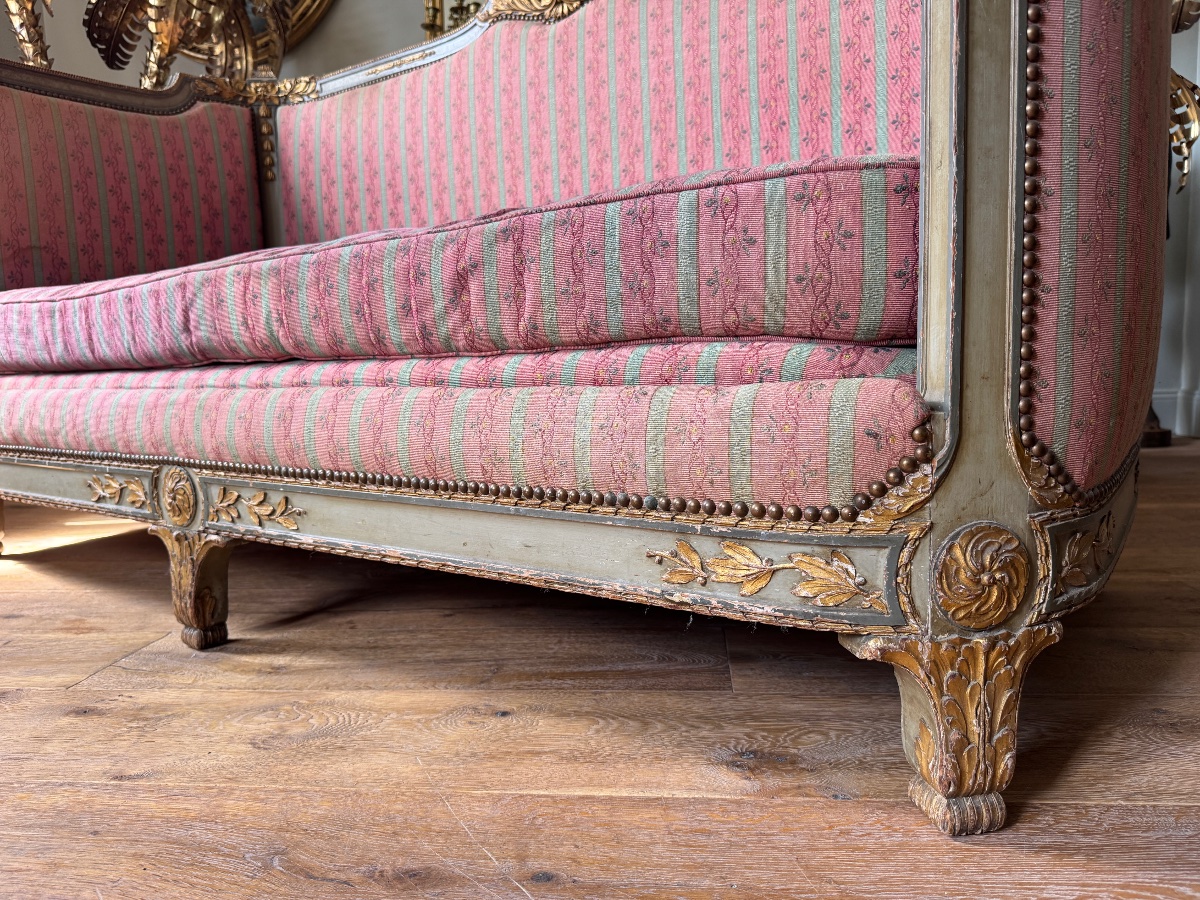 Canapé de style Louis XVI en bois réchampie et bois doré d’époque Napoléon III-photo-6