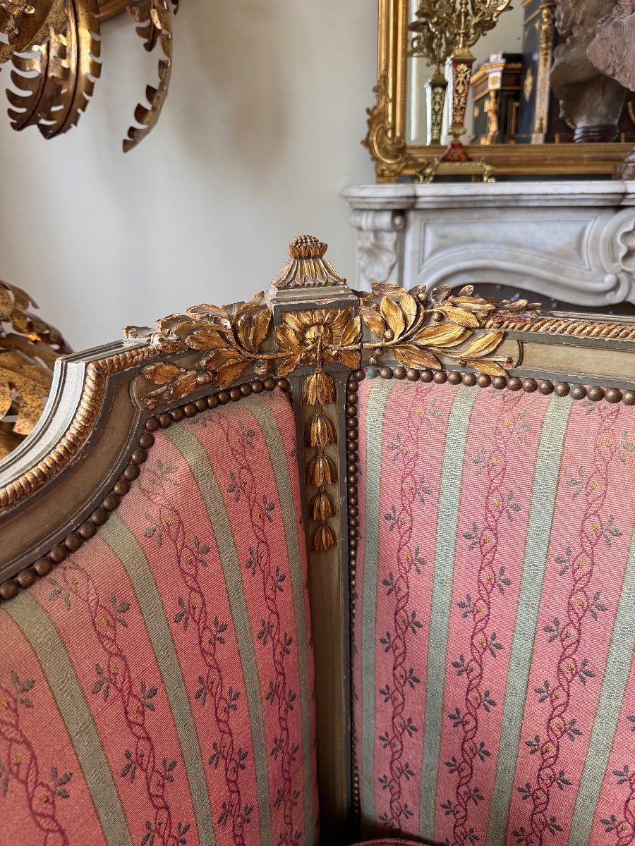 Canapé de style Louis XVI en bois réchampie et bois doré d’époque Napoléon III-photo-8