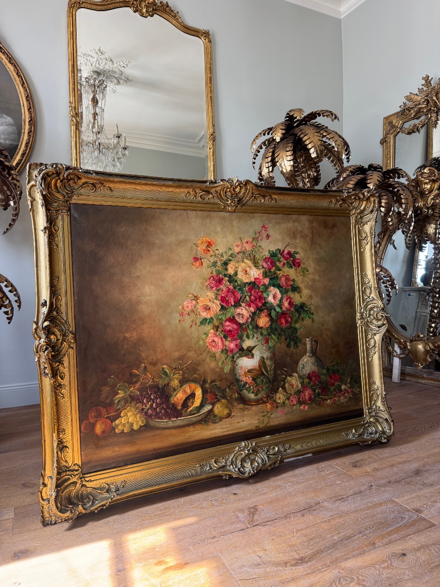 Louis Van Engelen ( 1856-1941 ) huile sur toile nature morte du XIX ème -photo-2