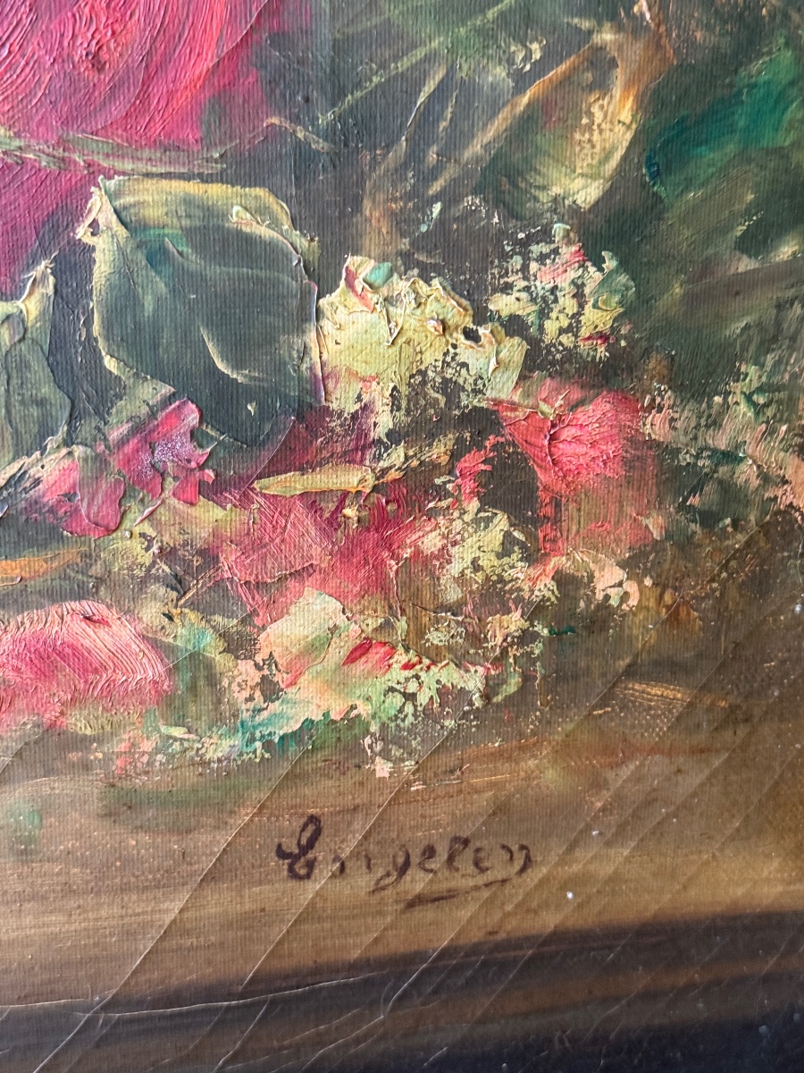 Louis Van Engelen ( 1856-1941 ) huile sur toile nature morte du XIX ème -photo-4