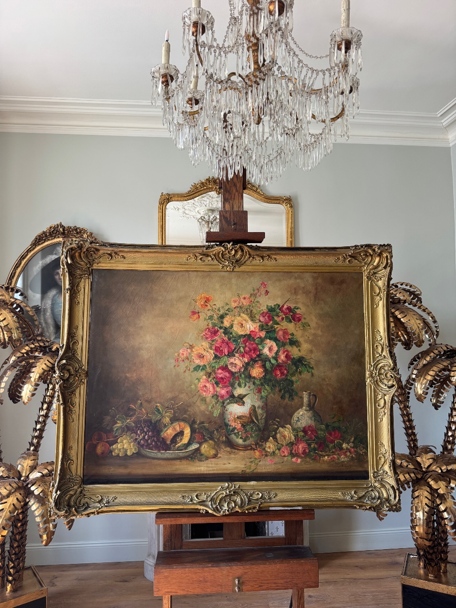 Louis Van Engelen ( 1856-1941 ) huile sur toile nature morte du XIX ème -photo-1