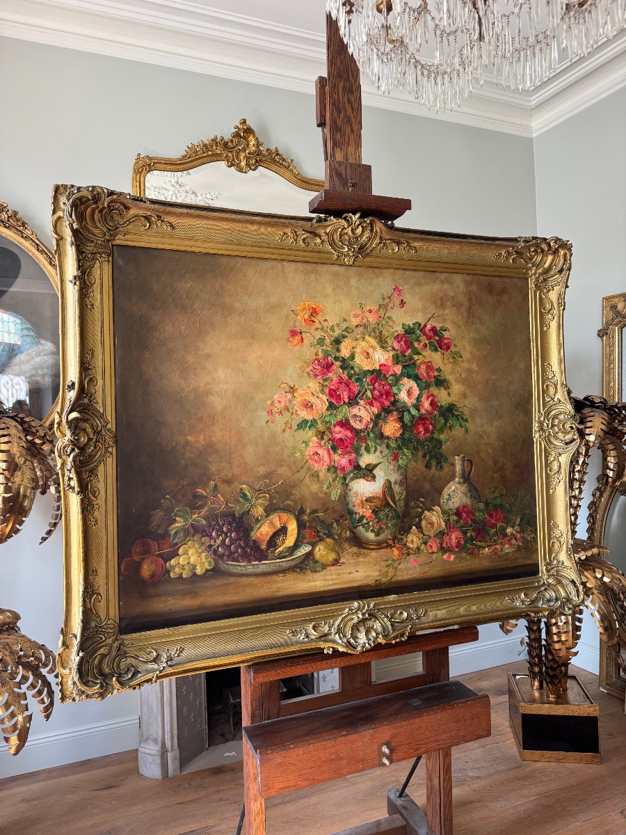 Louis Van Engelen ( 1856-1941 ) huile sur toile nature morte du XIX ème -photo-2