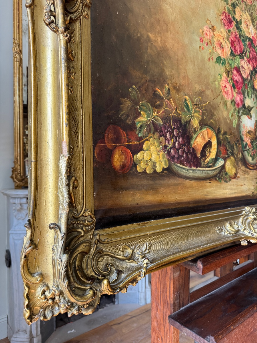 Louis Van Engelen ( 1856-1941 ) huile sur toile nature morte du XIX ème -photo-3