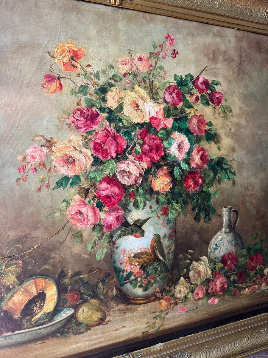 Louis Van Engelen ( 1856-1941 ) huile sur toile nature morte du XIX ème -photo-5