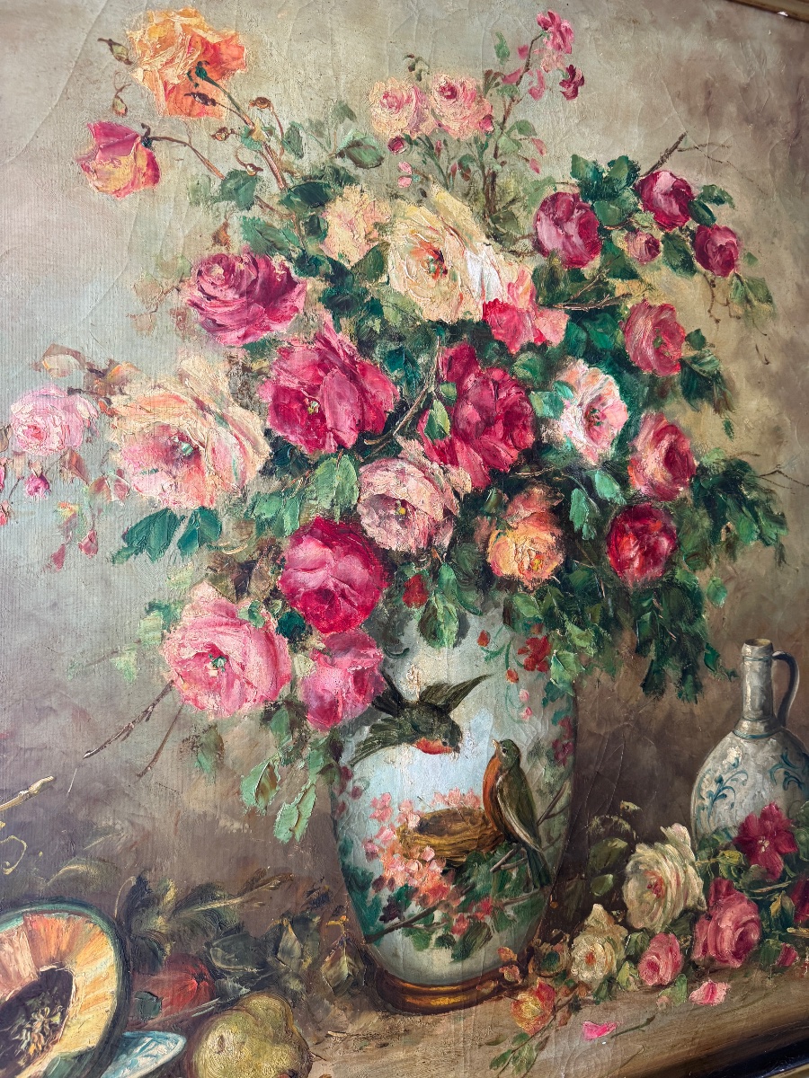 Louis Van Engelen ( 1856-1941 ) huile sur toile nature morte du XIX ème -photo-7